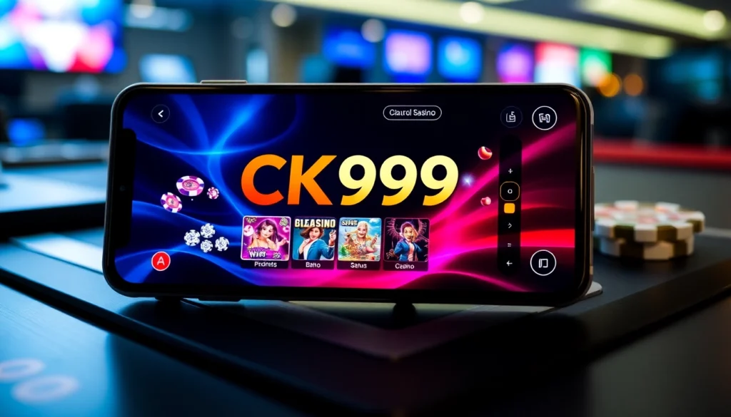 ck999 app being used on a smartphone with engaging casino game visuals, highlighting easy access to betting features and user-friendly design for gamers.