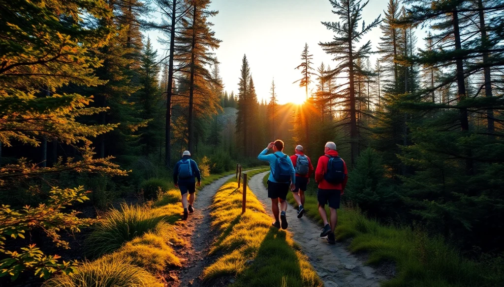 Hiking in scenic wilderness with hikers on a trail surrounded by lush greenery and mountains, capturing the essence of a rewarding outdoor hike experience.