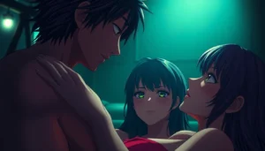 High-fidelity NSFW AI-generated scene with expressive anime characters engaging in intimate interaction, emphasizing realism and detail.