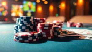 Clubgg poker community engaging in online gameplay with chips and cards, highlighting variety and friendly atmosphere for players.