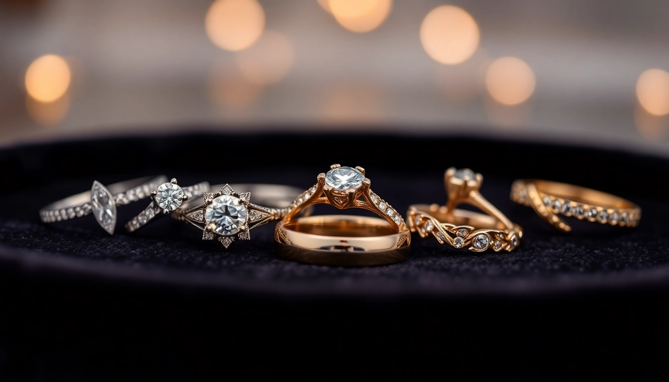 Engagement rings in Vilnius showcasing variety of designs, settings, and gemstones in a jewelry