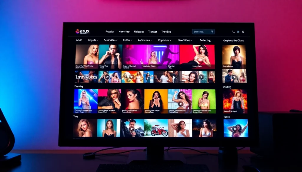 Screenshot of an adult website homepage with video thumbnails and category labels.