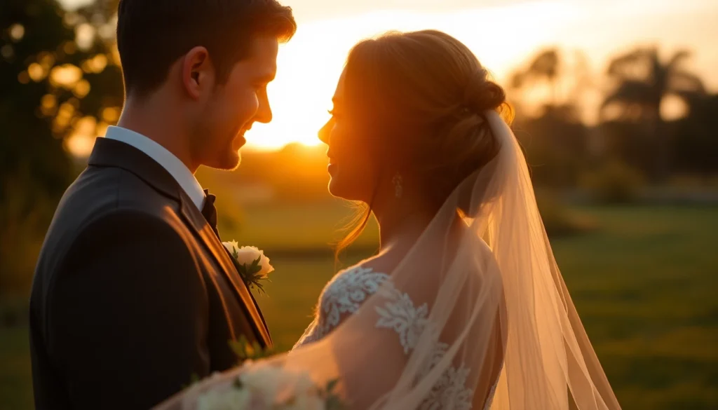 Quality eskuvo fotozas capturing genuine emotions of a couple during sunset, highlighting