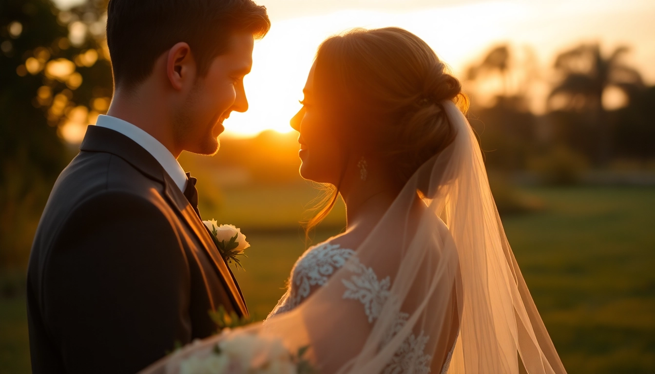 Quality eskuvo fotozas capturing genuine emotions of a couple during sunset, highlighting